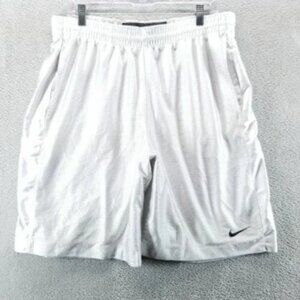 VTG Nike Basketball Shorts Mens L White Dazzle Shiny 10" Pockets Drawstring Y2K